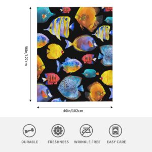 Tropical Fish Blanket Super Soft Warm Fluffy Flannel Colorful Fish Throw Blanket Cozy Fuzzy Plush Fishing Bedding Blanket Gift for Boys Girls Kids Teens Adults Couch Sofa 50"x40"