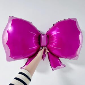 CYMYLAR 3 PCS Pink Bow Balloons/Pink Makeup Party Decorations/Red Lips Balloons/Hot Pink Bow Balloons/Spa Party/Bridal Shower/Girl Birthday Party Supplies/Dreamhouse Birthday Party