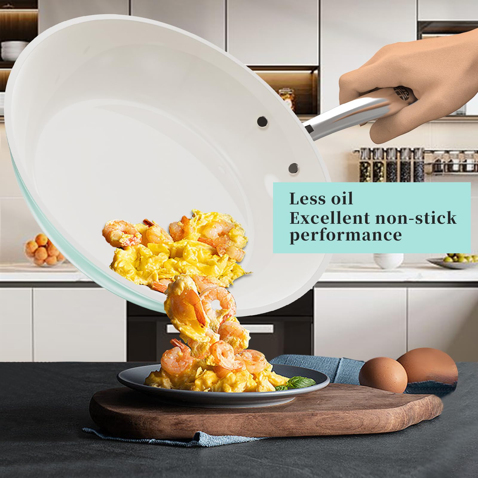 WANGYUANJI Nonstick Ceramic Saute Pan 9.44",Non-toxic Deep Frying Pan,Stain-Resistant And Easy To Clean Dishwasher Safe, Oven Safe Perfect Skillet