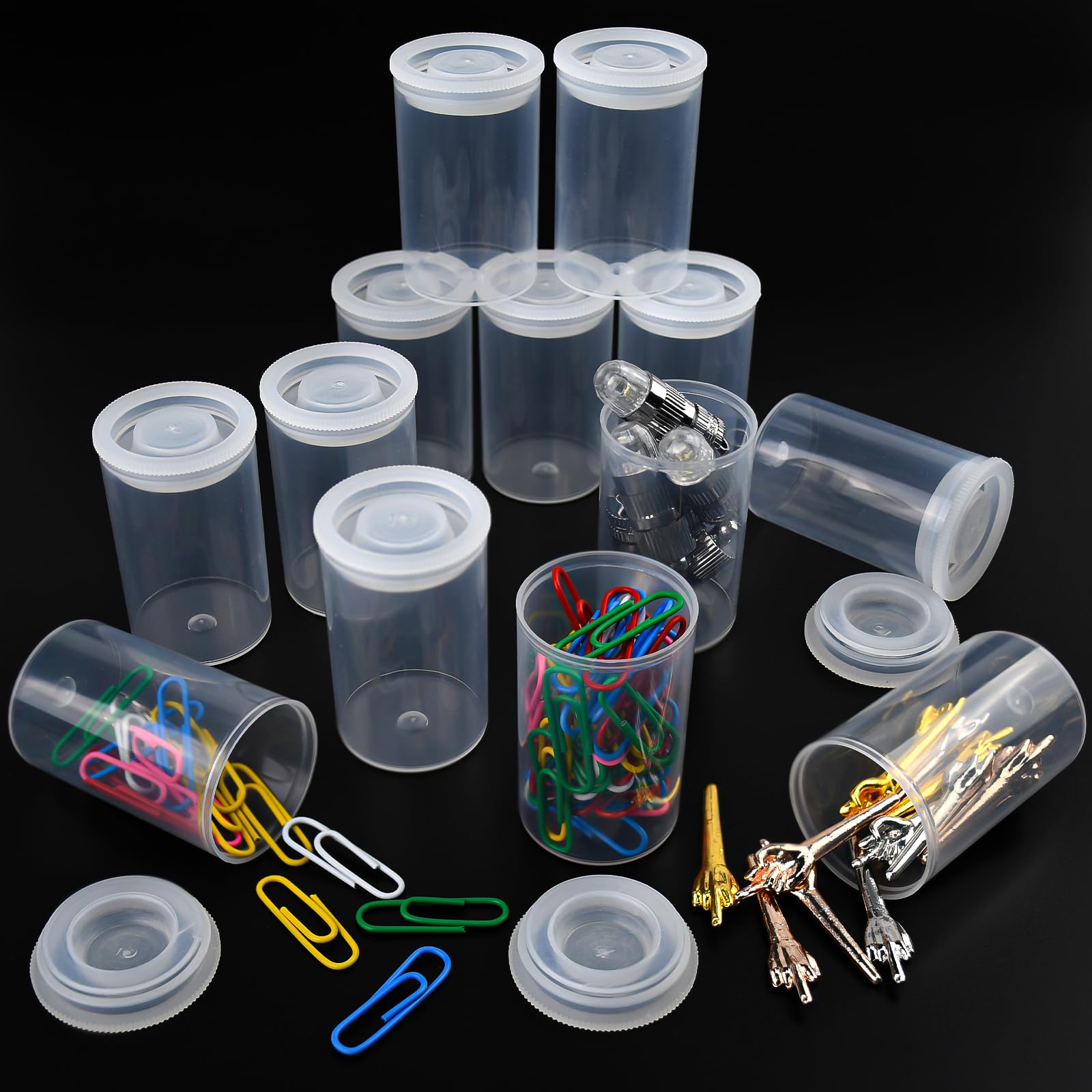 120 Pieces Film Canisters with Caps 35 mm Plastic Empty Camera Reel Storage Containers Case with Lids for Small Accessories Rockets Experiment Fish Hook Film Keys Coins Art Beads (Clear)