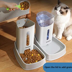 SEVNPRIME Automatic Self-Dispensing Cat & Dog Feeder and Waterer Set, 3.8L Capacity, Gray, for Small to Medium Pets, Dimensions 12.8in x 7.87in x 12.2in