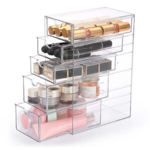 Hipiwe 5-Drawers Plastic Storage Organizer, Clear Hair Accessories Organizer with Large Capacity for Bathroom, Dresser, Cosmetic Hair Tie Container for Girls Women