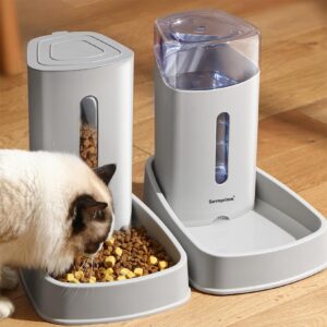 SEVNPRIME Automatic Self-Dispensing Cat & Dog Feeder and Waterer Set, 3.8L Capacity, Gray, for Small to Medium Pets, Dimensions 12.8in x 7.87in x 12.2in