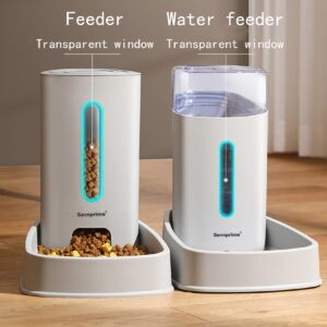 SEVNPRIME Automatic Self-Dispensing Cat & Dog Feeder and Waterer Set, 3.8L Capacity, Gray, for Small to Medium Pets, Dimensions 12.8in x 7.87in x 12.2in