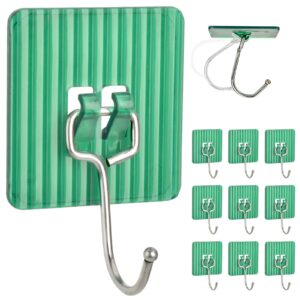 10 pcs large adhesive hooks adhesive curtain rods for hanging heavy duty 40 lb(max) large wall hooks acrylic hooks coat and towel hooks for bathroom kitchen office,green