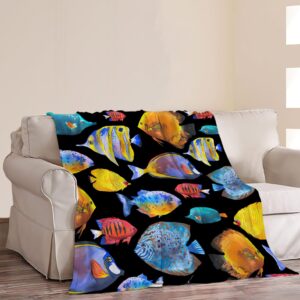 Tropical Fish Blanket Super Soft Warm Fluffy Flannel Colorful Fish Throw Blanket Cozy Fuzzy Plush Fishing Bedding Blanket Gift for Boys Girls Kids Teens Adults Couch Sofa 50"x40"