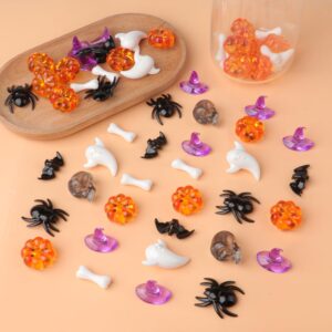 160PCS Halloween Vase Filler Mini Acrylic Pumpkin Spider Bat Bone Ghost Skull Head Small Wizard Hat Skeleton Bone Ghost Toys Ornaments for Bin Filler Table Scatter Thanksgiving Autumn Party Decoration