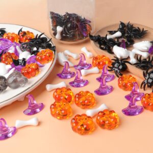 160PCS Halloween Vase Filler Mini Acrylic Pumpkin Spider Bat Bone Ghost Skull Head Small Wizard Hat Skeleton Bone Ghost Toys Ornaments for Bin Filler Table Scatter Thanksgiving Autumn Party Decoration