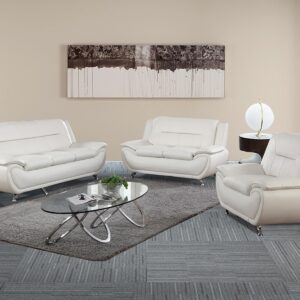 Plithzy 3 Piece Living Room Furniture Set, Leather Sofa Set for Living Room, Modern Couch Set with 3-Seater Sofa, Loveseat and Armchair (Cream White)