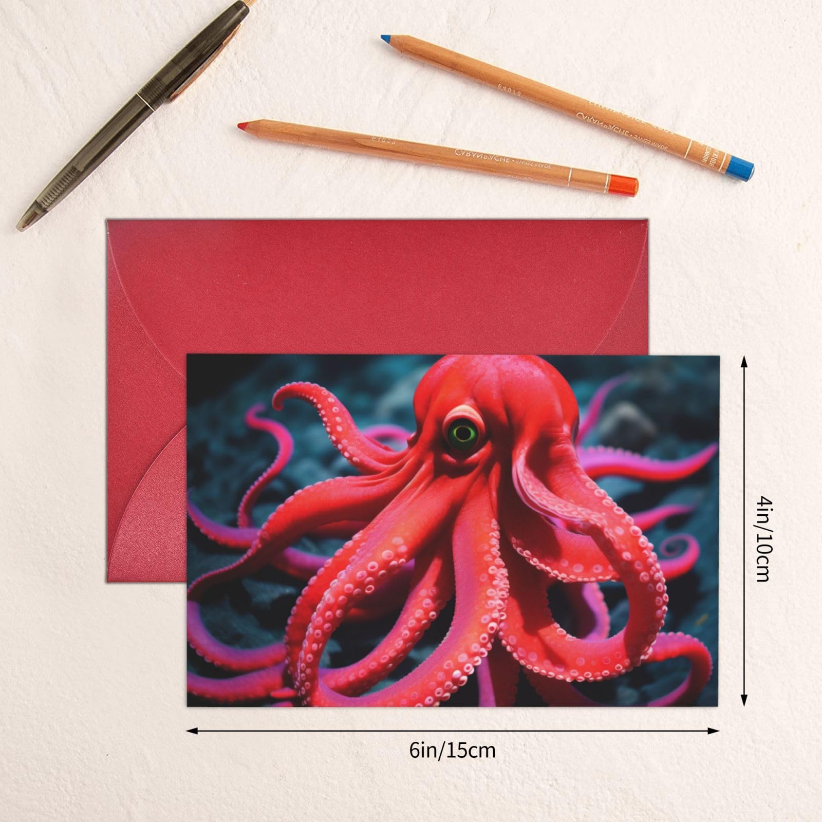 BUULOO Red Octopus Thank You Cards Greeting Cards With Envelopes For Wedding Birthday Party Graduation