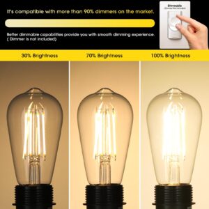 Gozelux Vintage LED Edison Bulbs 6W, Equivalent 60W Incandescent, Warm White 2700K, ST58 Antique LED Filament Bulbs with 90+ CRI, E26 Medium Base,Dimmable, Clear Glass, Pack of 6