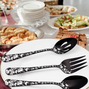 Stapava Serving Utensils Set Black, 5PCS Stainless Steel Flatware Serving Set with Large Serving Spoon Slotted Serving Spoon Serving Fork Sugar Spoon Butter Knife for Dinner Party, Dishwasher Safe