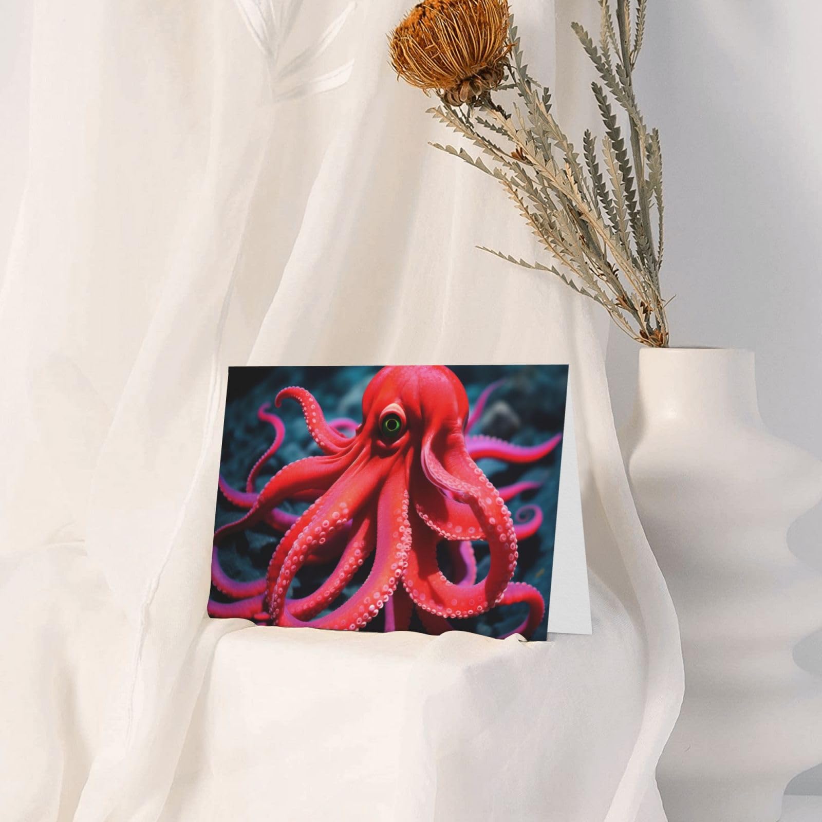 BUULOO Red Octopus Thank You Cards Greeting Cards With Envelopes For Wedding Birthday Party Graduation