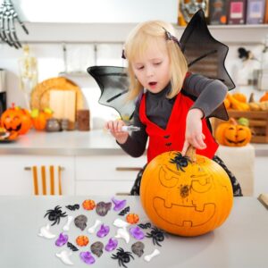 160PCS Halloween Vase Filler Mini Acrylic Pumpkin Spider Bat Bone Ghost Skull Head Small Wizard Hat Skeleton Bone Ghost Toys Ornaments for Bin Filler Table Scatter Thanksgiving Autumn Party Decoration