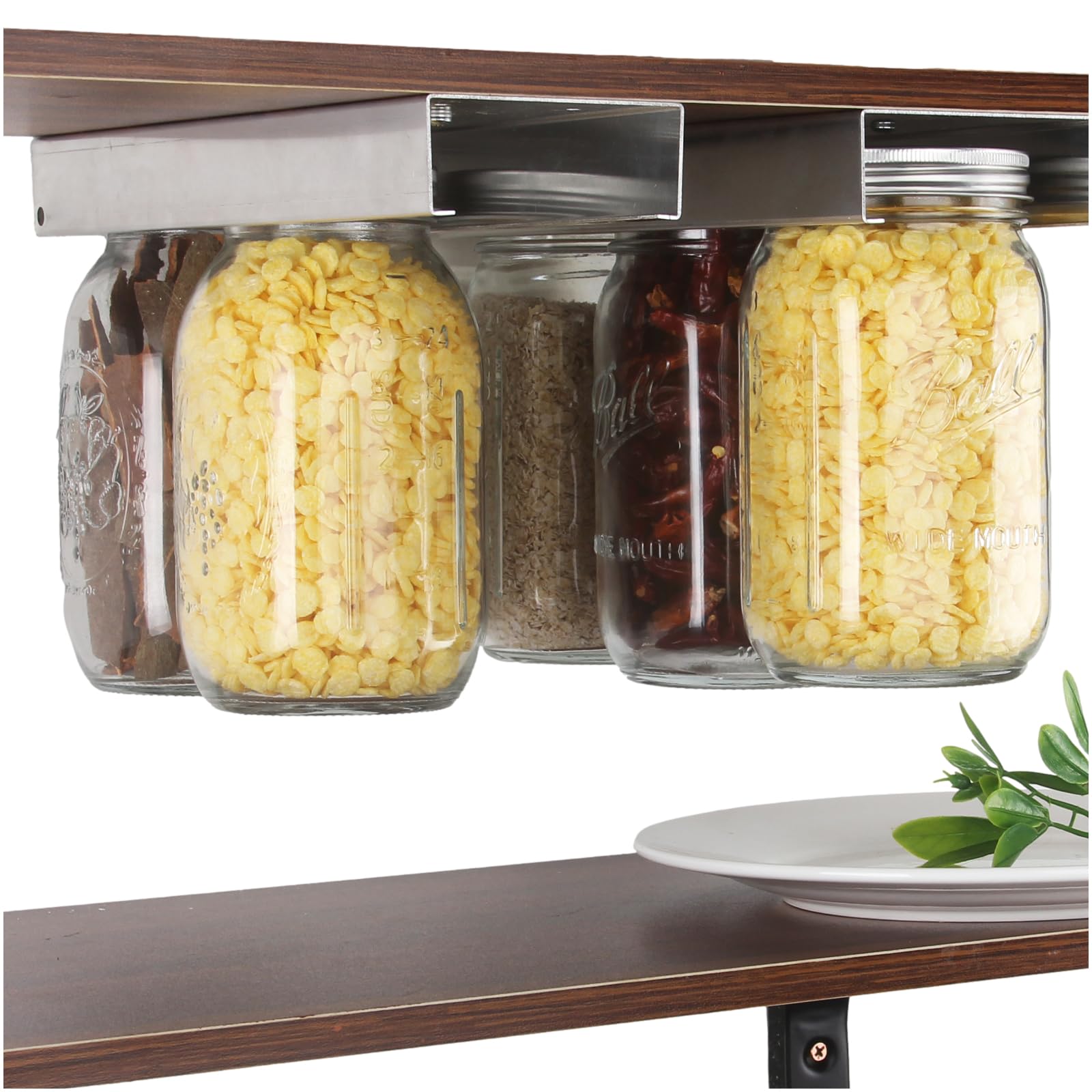 lopeztek Mason Jars Organizer, Canning Rack for 4 8 12 16 24 32 64 oz, Under Cabinet and Pantry Food Storage Hanger Accessories(2Pcs-Wide Mouth-Long)