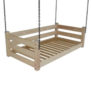 Amish-Made Twin Size Farmhouse Style Unfinished Wooden Swing Bed with Chains