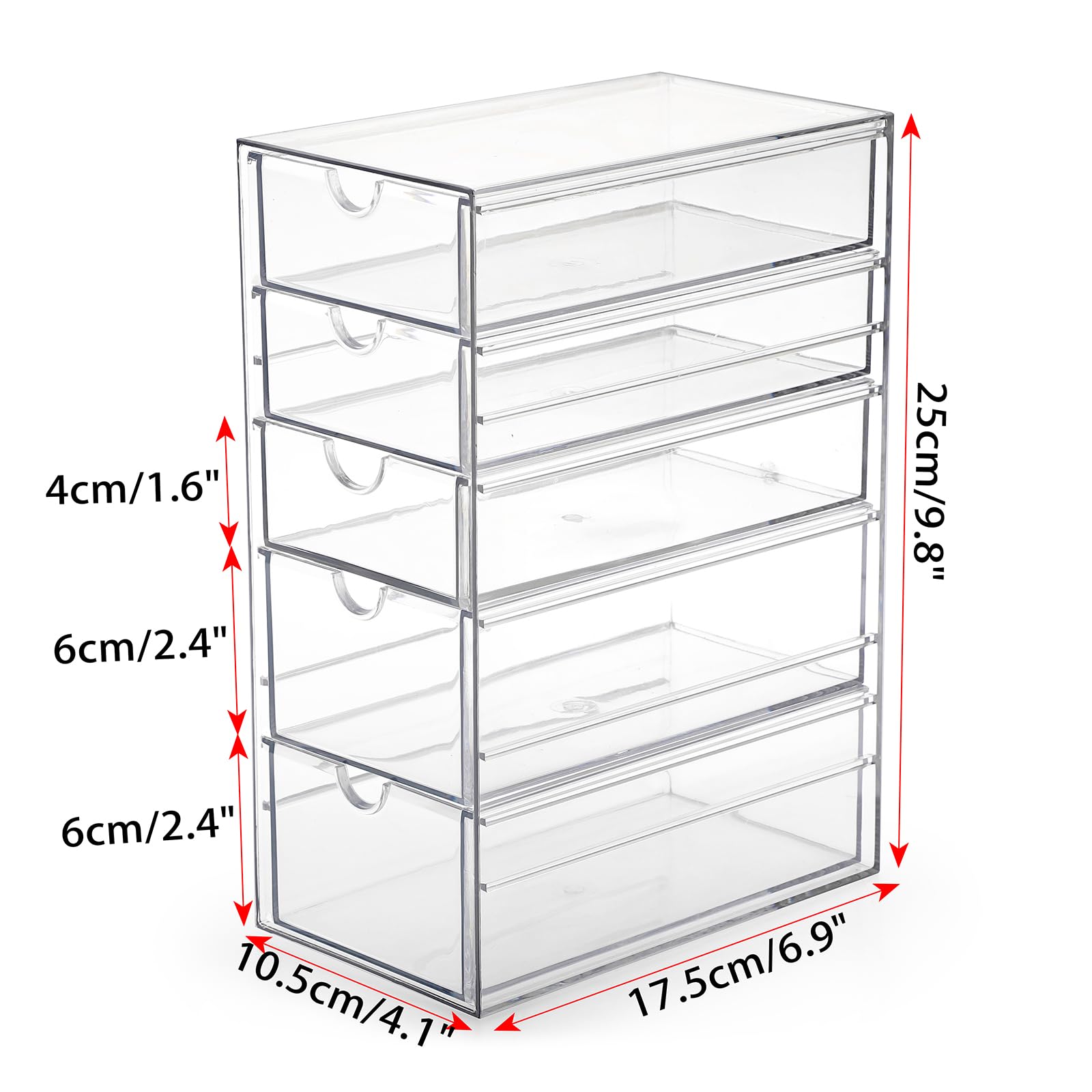 Hipiwe 5-Drawers Plastic Storage Organizer, Clear Hair Accessories Organizer with Large Capacity for Bathroom, Dresser, Cosmetic Hair Tie Container for Girls Women