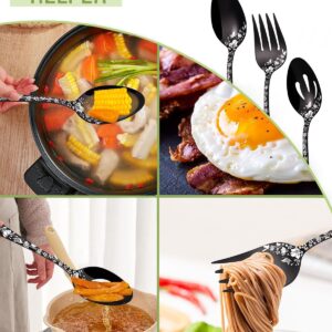 Stapava Serving Utensils Set Black, 5PCS Stainless Steel Flatware Serving Set with Large Serving Spoon Slotted Serving Spoon Serving Fork Sugar Spoon Butter Knife for Dinner Party, Dishwasher Safe