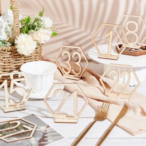 OLYCRAFT 40 Pcs Wooden Table Numbers Wooden Table Number Sign Stand 1~40 Wedding Table Numbers Wooden Hexagon Table Numbers Double Sided Sign for Wedding Party Table Card Stand Decoration