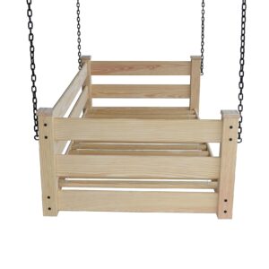 Amish-Made Twin Size Farmhouse Style Unfinished Wooden Swing Bed with Chains