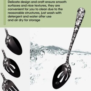 Stapava Serving Utensils Set Black, 5PCS Stainless Steel Flatware Serving Set with Large Serving Spoon Slotted Serving Spoon Serving Fork Sugar Spoon Butter Knife for Dinner Party, Dishwasher Safe