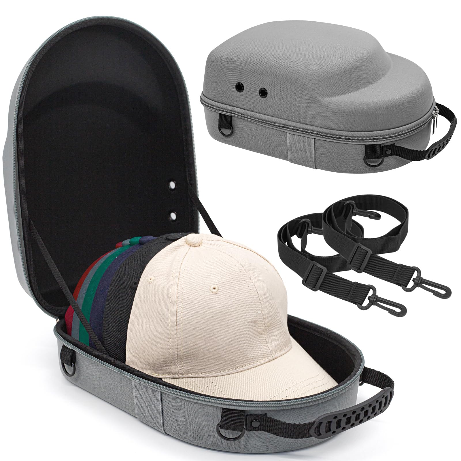 Livememory Hat Travel Case - Hard Hat Case for Baseball Caps Hat Carrier Case Rack for Travel & Home Storage - Protects up to 6 Hats - Light Grey