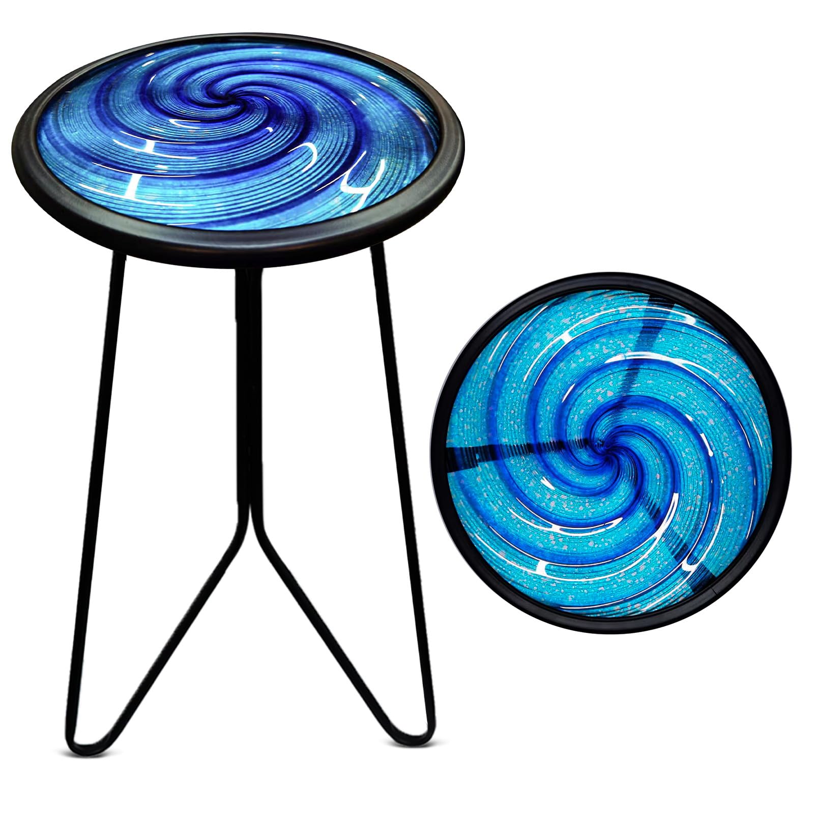 LIFFY Patio Side Table, Small Round End Table, Metal Side Table Outdoor, Small Porch Table for Indoor Balcony Furniture Decor (Blue 12 inch)