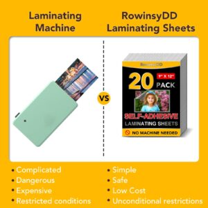 20 PCS Self-Adhesive Laminating Sheets, 9 x 12 Inches Clear Laminating Sheets No Machine Needed Self Sealing Laminate Sheets