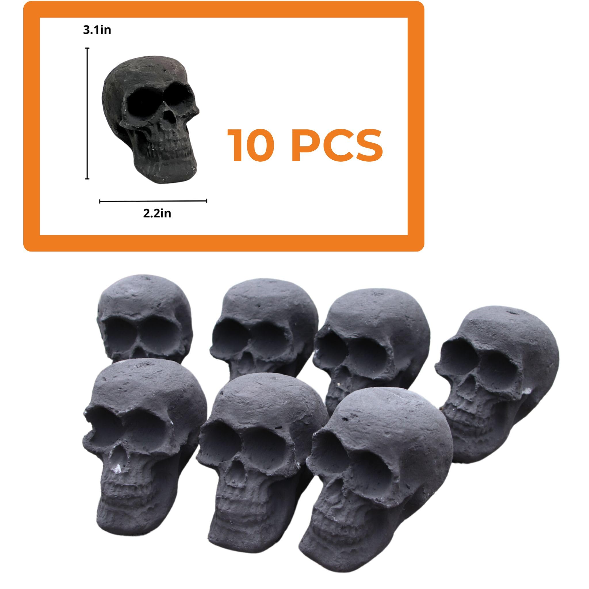 Heyfurni Ceramic Skulls for Fire Pit, Outdoor Fire Tables, 10pcs Reusable Spooky Imitated Human Skull Gas Log for Party, Bonfire,Campfires, Fireplaces, 3 inch