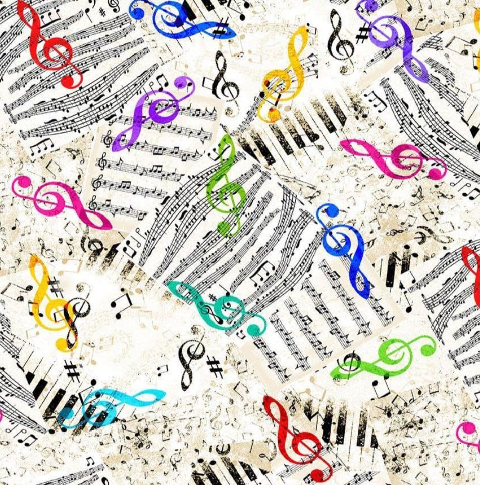 Timeless Treasures Jazz Fusion White Music Note Chart Cotton Fabric by The Yard CD2233-WHITE