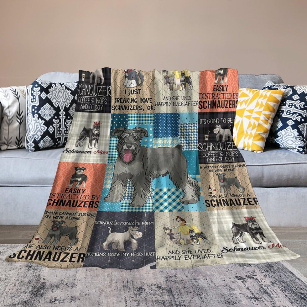 reoqeosy Schnauzer Blanket Schnauzer Dog Throw Blanket Retro Dog Stuff Animal Gifts for Girls Boys Dog Lovers Woman Adults Warm Comfort Plush Fleece Blanket Decor for Couch Sofa Bed 40"x50"