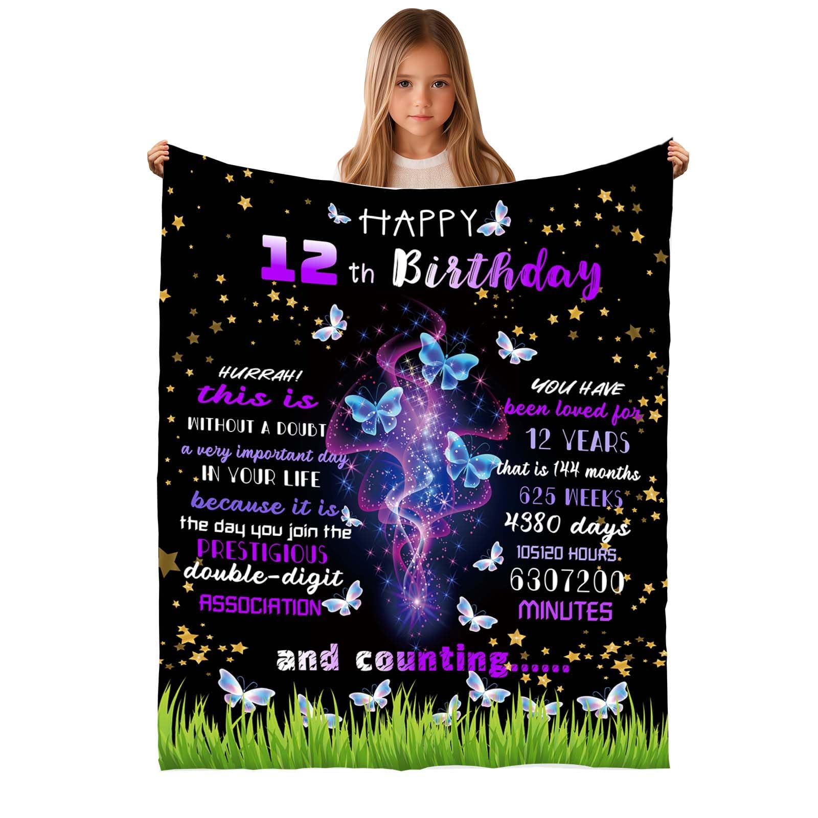 SvenzxyC Gift for 12 Year Old Girl,12 Year Old Girl Birthday Blanket, Birthday Gifts for 12 Year Old Girls-12th Birthday Decorations for Girl,Best Gifts for 12 Year Old Girl (12 Years)