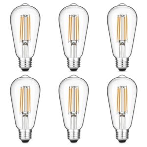 gozelux vintage led edison bulbs 6w, equivalent 60w incandescent, warm white 2700k, st58 antique led filament bulbs with 90+ cri, e26 medium base,dimmable, clear glass, pack of 6