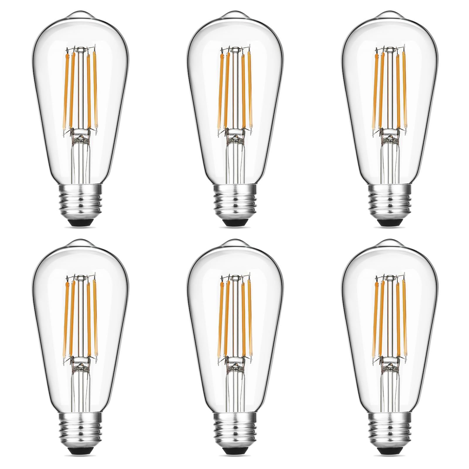 Gozelux Vintage LED Edison Bulbs 6W, Equivalent 60W Incandescent, Warm White 2700K, ST58 Antique LED Filament Bulbs with 90+ CRI, E26 Medium Base,Dimmable, Clear Glass, Pack of 6