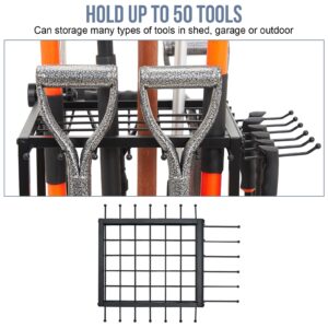 Garden Tool Organizer, Yard Tool Organizer up to 50 Tools, Garage Tool Organization and Storage, Garden Tool Storage, Yard Tool Racks, Tool Stand, Tool Holder for Garage, Shed, Outdoor, Black