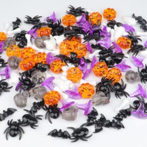 160pcs halloween vase filler mini acrylic pumpkin spider bat bone ghost skull head small wizard hat skeleton bone ghost toys ornaments for bin filler table scatter thanksgiving autumn party decoration