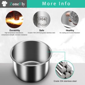 ZoneFly Stainless Steel Inner Pot Compatible with Instant Pot 6 Qt, Original Cooking Pot for 6 Quart InstaPot Replacement Pot, Polished Surface Non-Stick and 2 Sealing Rings for Insta Pot Cooker