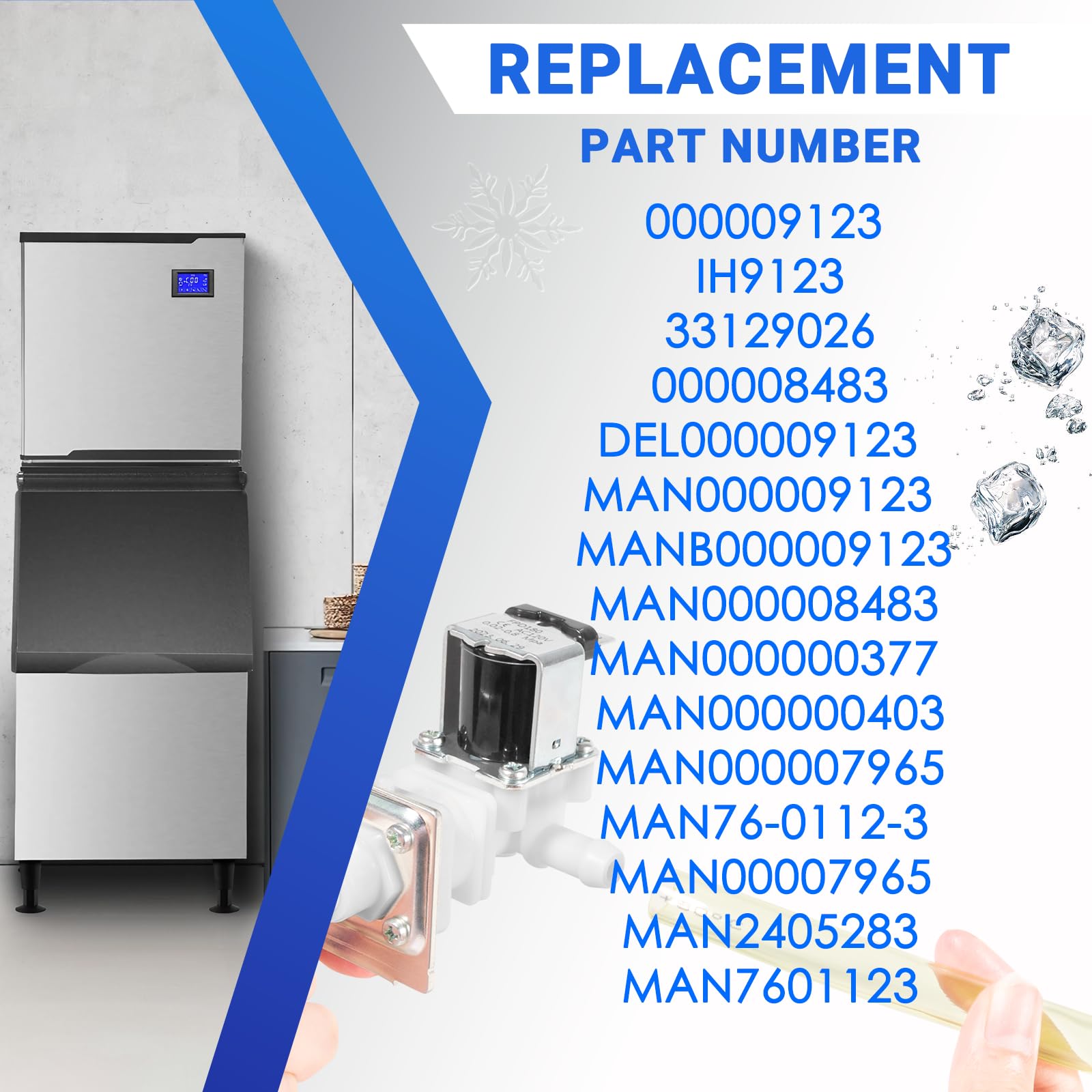 Replace for Manitowoc 000009123 Ice Machine Water Inlet Valve,120V 60Hz 5W fit for I, IB ,IR ,S , SD, JC, QR, SD and K Series ice Machines 000008483 33129026 IH9123.