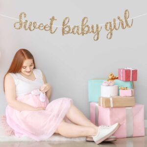 Pre-Strung Sweet Baby Girl Banner - NO DIY - Gold Glitter Baby Shower Gender Reveal Party Banner For Girl - Pre-Strung Garland on 8 ft Strand - Baby Shower Party Decorations. Did we mention no DIY?