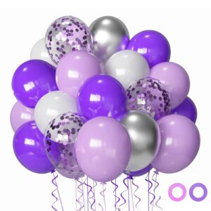 msiveavz purple white party balloons,purple balloons 50 pcs 12 inch purple and white balloons purple white silver latex balloons for wedding baby shower birthday party decoration