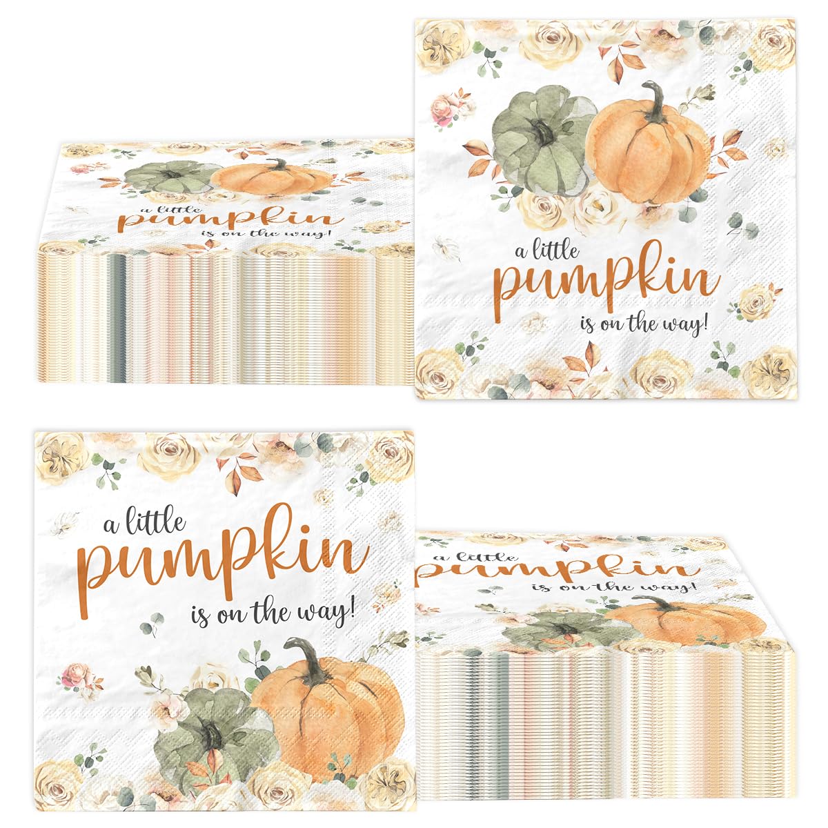 A Little Pumpkin is on The Way 40pcs Napkin Little Pumpkin Baby Shower Party Decorations Fall Pumpkin Floral Boy Girl Disposable Paper Napkin Gender Reveal Party Supplies