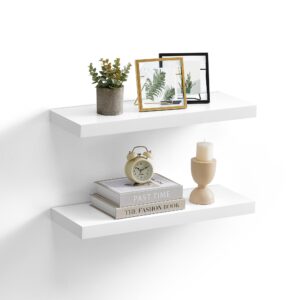 vasagle wall shelves set of 2, floating shelves, wall mounted, 8 x 23.6 x 1.5 inches, display shelves for picture frames, wall decor, hanging shelf for living room, kitchen, white ulws056w01