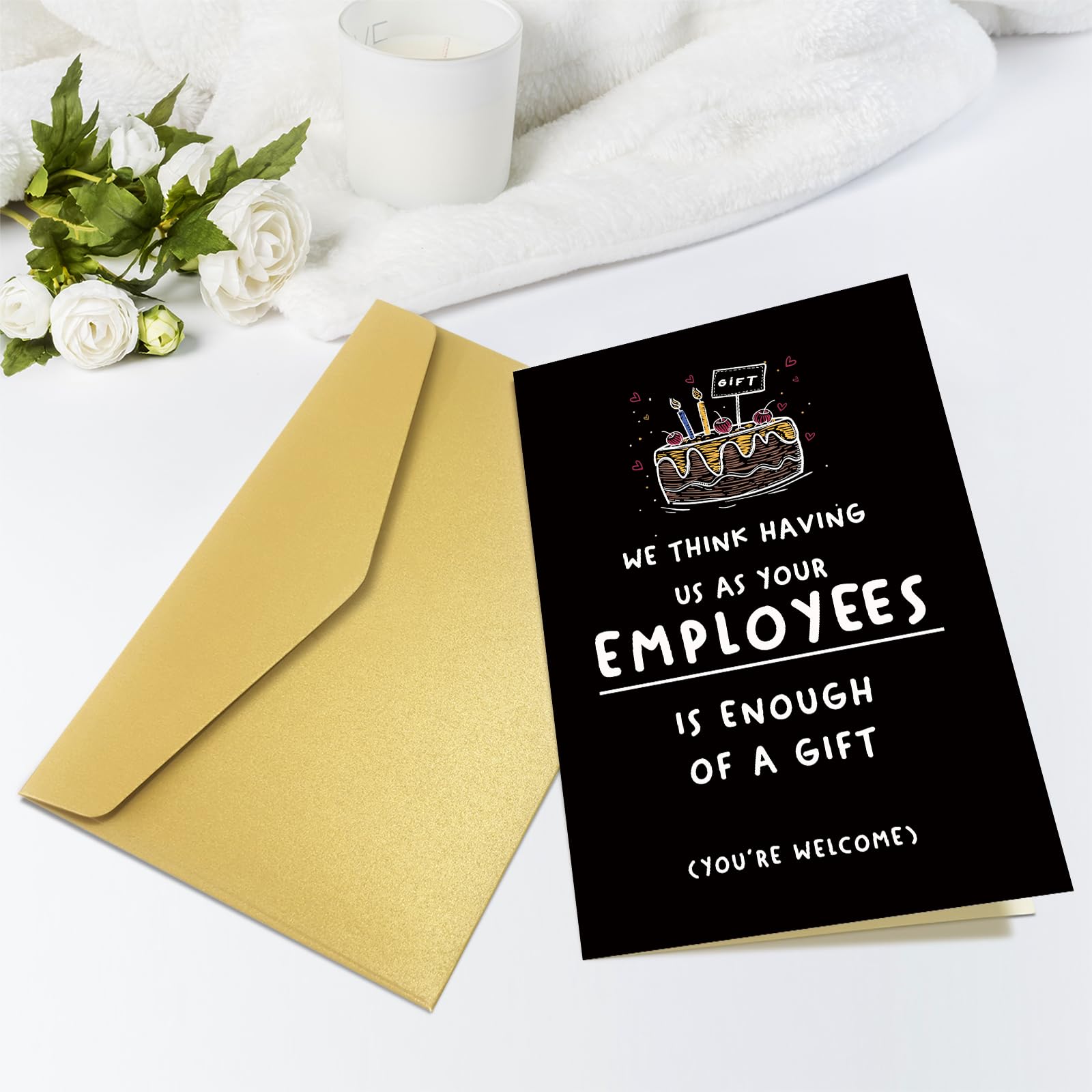 Obbyidk Funny Happy Birthday Card for Employer Leader, Birthday Card for Boss Managers, Happy Boss’s Day Card Gift, As Your Employees Is Enough of a Gift