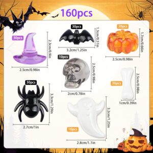 160PCS Halloween Vase Filler Mini Acrylic Pumpkin Spider Bat Bone Ghost Skull Head Small Wizard Hat Skeleton Bone Ghost Toys Ornaments for Bin Filler Table Scatter Thanksgiving Autumn Party Decoration