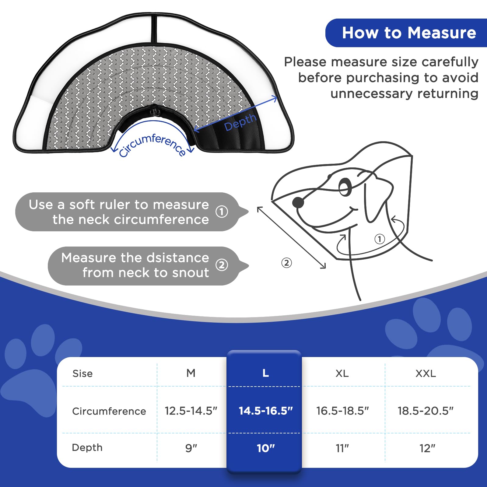 BONTHEE Soft Dog Cone Alternative After Surgery,Dog Cone Collar for Large Medium Small Dogs,Adjustable Dog Recovery Collars for Pet, E-Collars for Dogs,Elizabethan Collar for Dogs Stop Licking