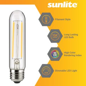 Sunlite LED Filament T10 Tubular Light Bulb, 2 Watts (25W Equivalent), 160 Lumens, Medium E26 Base, 120 Volts, Dimmable, 90 CRI, UL Listed, Clear, 2700K Soft White, 1 Pack