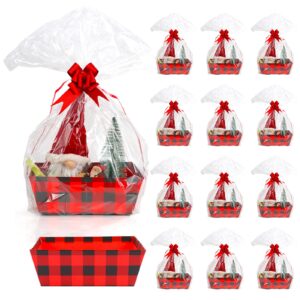 kolewo4ever 36pcs 12 pack christmas basket gift set 8x10'' gifts baskets for gifts empty to fill with basket empty, basket bags, red pull bows for christmas holiday (red and black plaid)