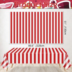 PIXHOTUL 4 Pieces Carnival Table Cloths, Red and White Stripe Tablecloths, Red Plastic Table Cover, Circus Theme Party Decorations for Carnival, Movie Night, Birthday, Christmas, Wedding, 51'' x 86''