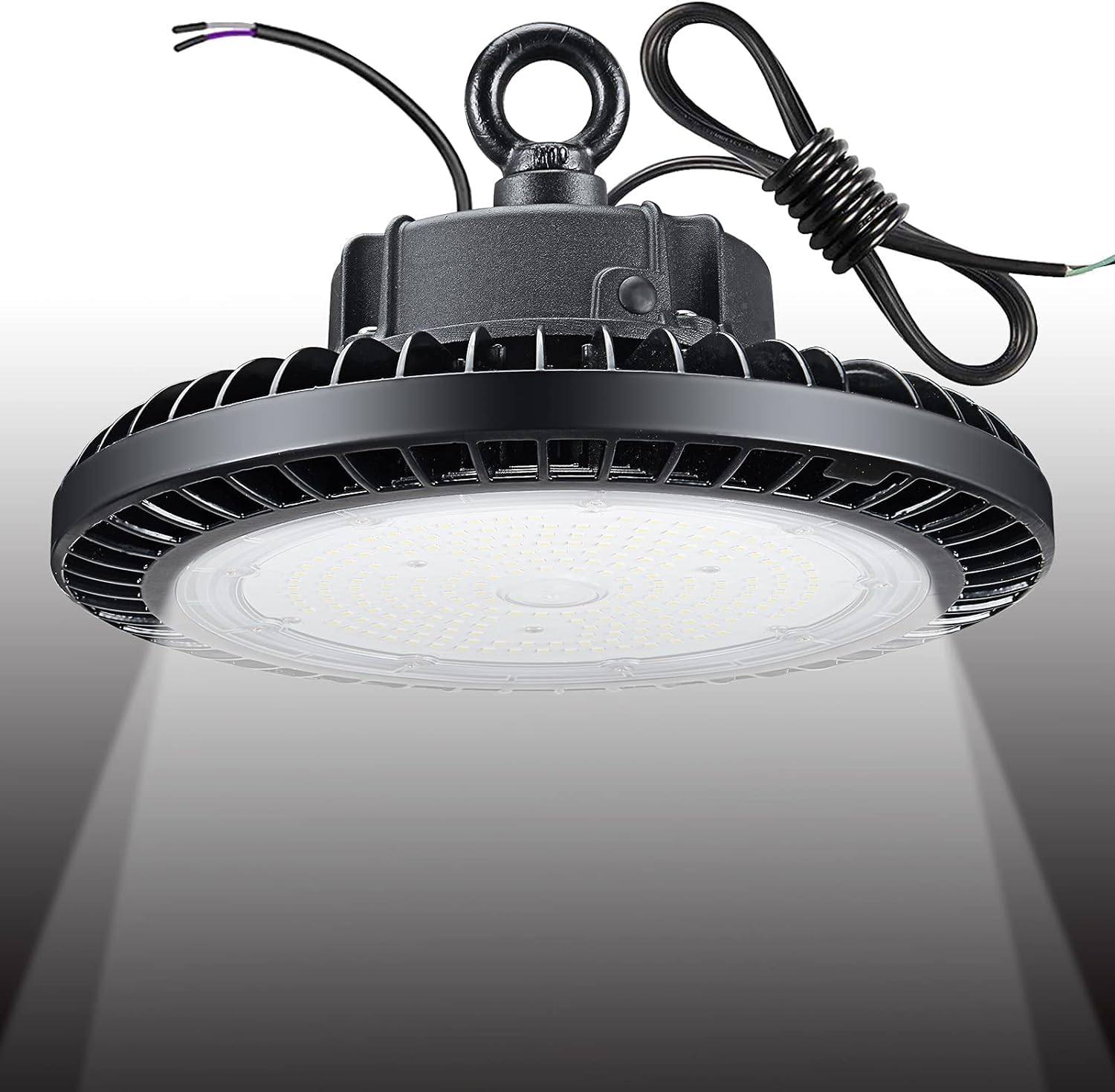 Qmix 150W High Bay LED Light, 22500 Lumens 5000K Daylight UFO High Bay Shop Light, Equivalent to 600W MH/HPS, DLC ETL Listed IP65 Waterproof Commercial Bay Lighting