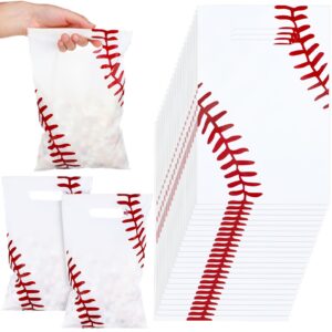 yeaqee 50 pieces baseball gift bags with handle baseball treat bags baseball cellophane bags candy baseball party favors for team birthday decor sport themed party supplies, 7.87 x 11.81 inch